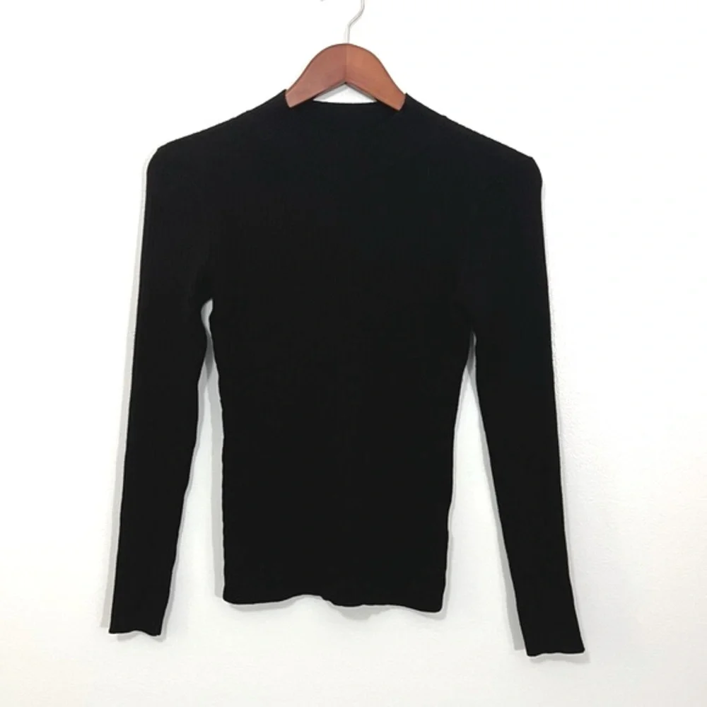 H&M Black Ribbed Stretchy Mock Neck Long Sleeve Top Basic Layer Fitted Small - Picture 1 of 5